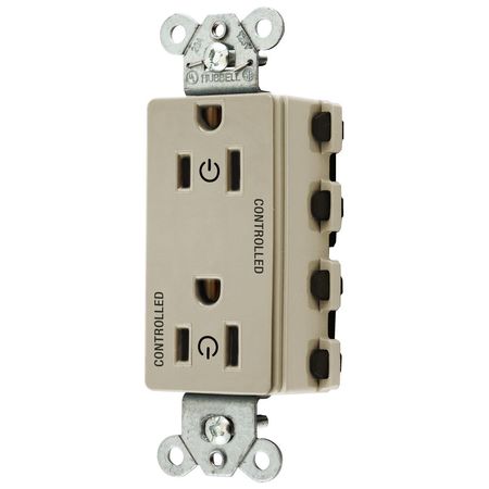 HUBBELL WIRING DEVICE-KELLEMS Straight Blade Devices, Receptacles, Style Line Decorator Duplex, SNAPConnect, Controlled, 15A 125V, 2-Pole 3-Wire Grounding, Nylon, Ivory SNAP2152C2I